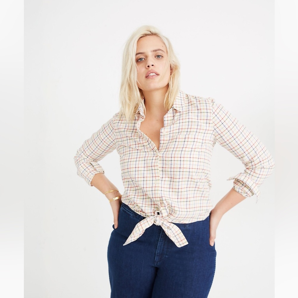 Madewell Tie-Front Shirt in Rainbow Plaid